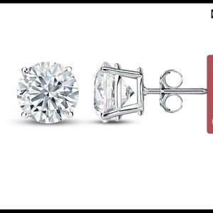 Diamond Solitaire Stud Earrings - 14k white gold, 1/5ct Round-cut